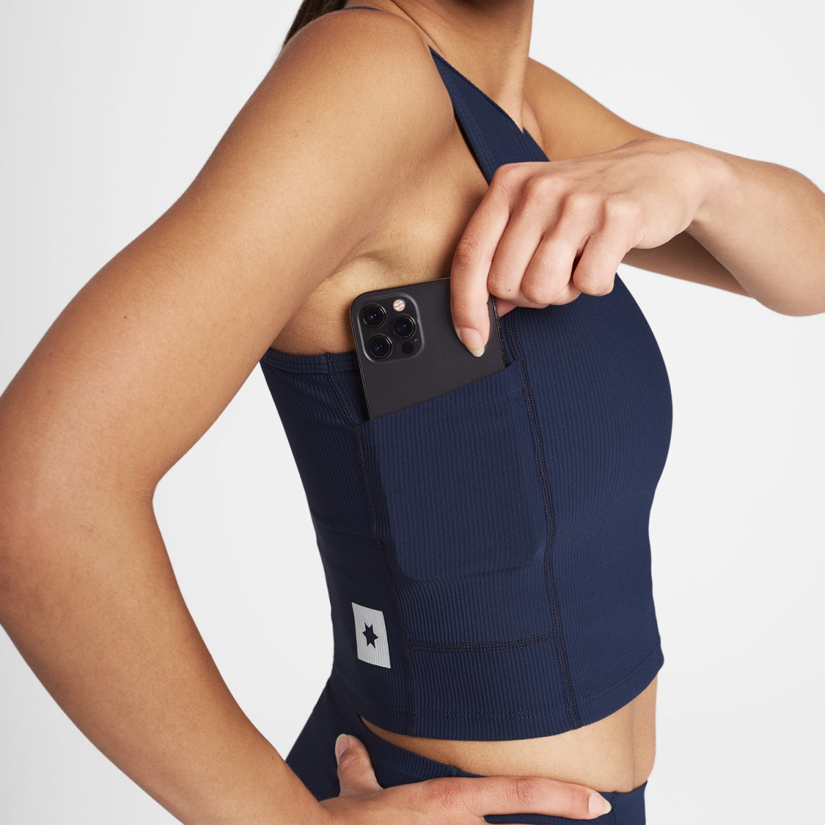 W Combat Rib Crop Top - Blue