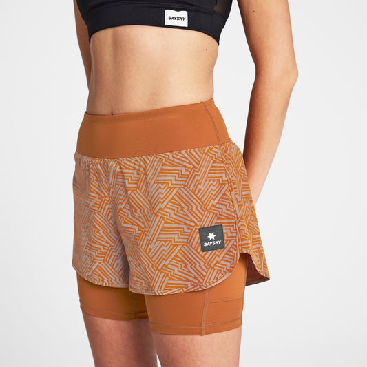 W Reflective Pace 2 in 1 Shorts 3" - Orange AOP